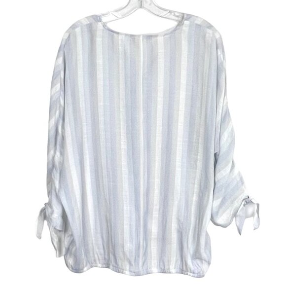 1X Womens Top Striped Lightweight 3/4 Tie-Sleeve Blouse by Dear Grace - Picture 2 of 12